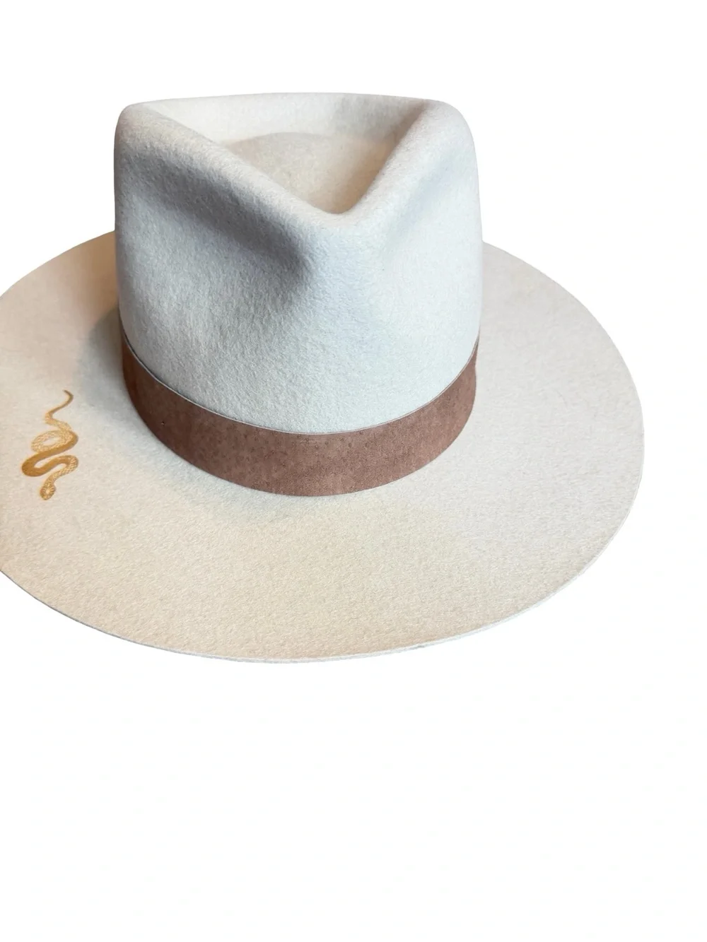 Gigi Pip Miller Fedora Hat Ivory Custom Gold Snake Graphic Luxury Size 61 XL